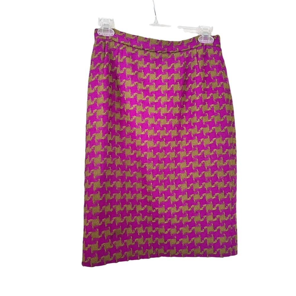 Valentino Boutique Vintage Magenta Houndstooth Wool Tweed Pencil Skirt Size 6